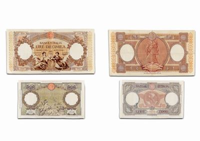 Lotto di due biglietti di Banca d'Italia: 10.000 Lire 'Repubbliche Marinare' e 100 Lire 'Roma Gue...