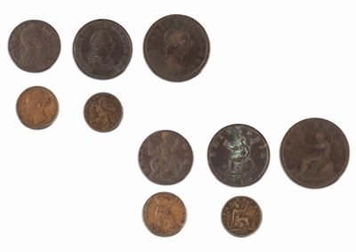 George III e Victoria, Lotto di 5 monete (1776, 1799, 1807, 1841, 1860)