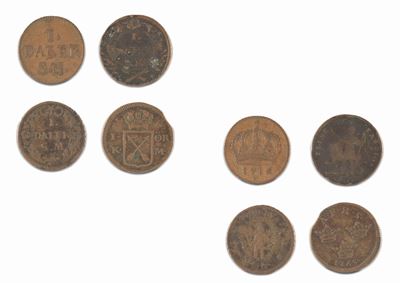 Lotto di 4 monete di Karl XII e Adolf Fredrik