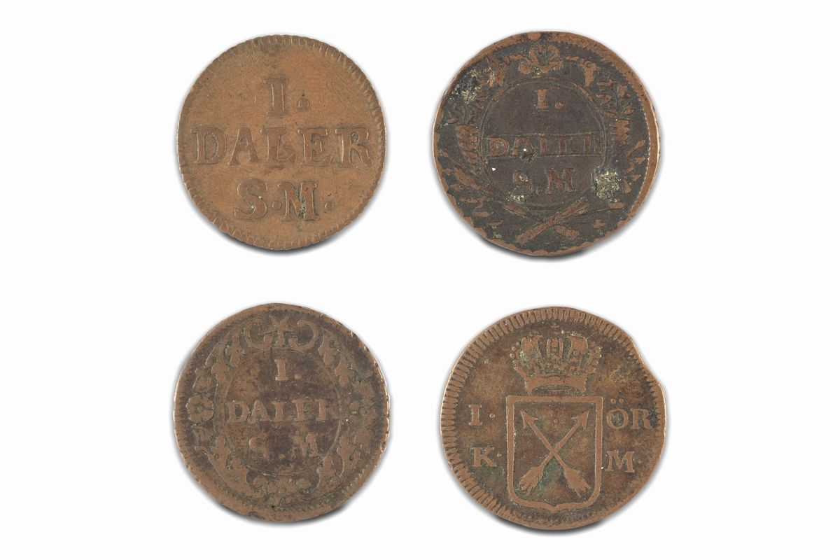 Svezia - Lotto di 4 monete di Karl XII e Adolf Fredrik