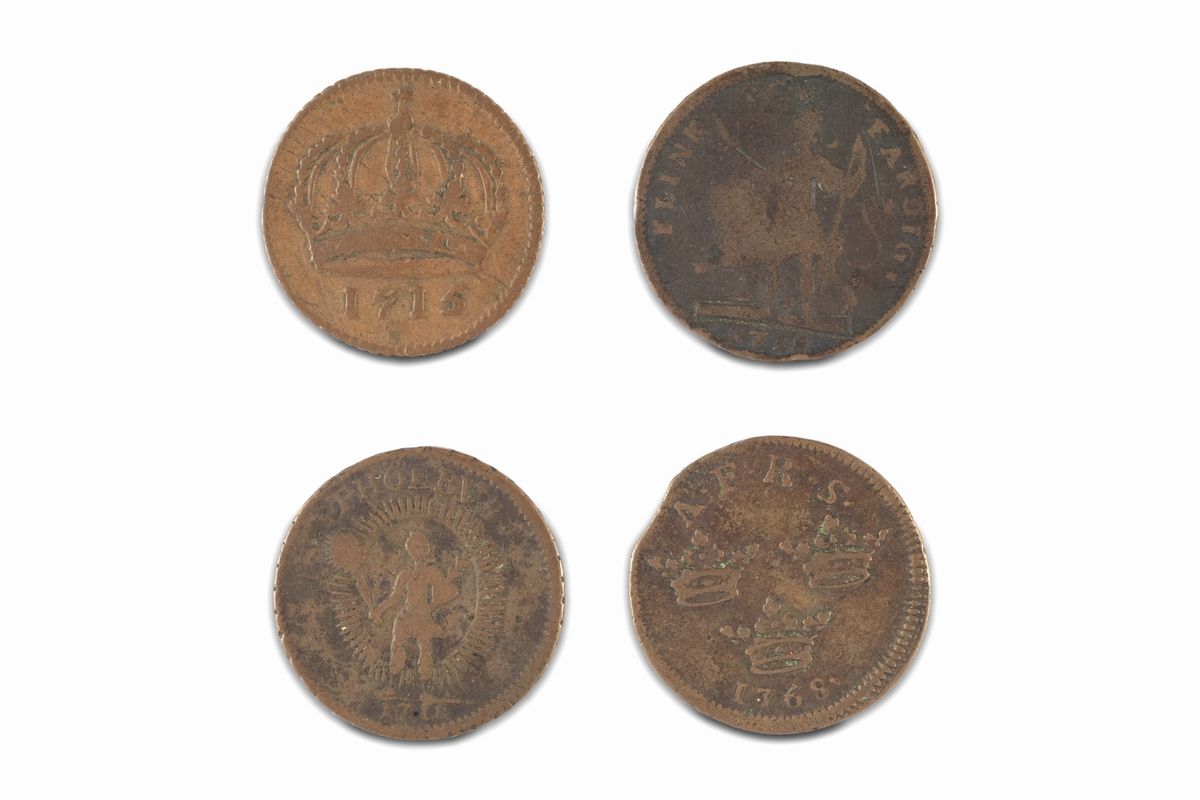Svezia - Lotto di 4 monete di Karl XII e Adolf Fredrik