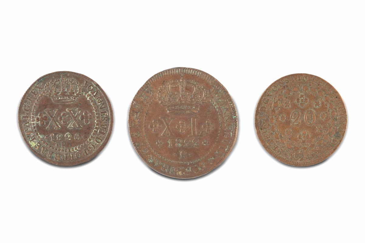 Brasile - Joao VI, Monete datate 1820 e 1822; Pedro I, Moneta datata 1824