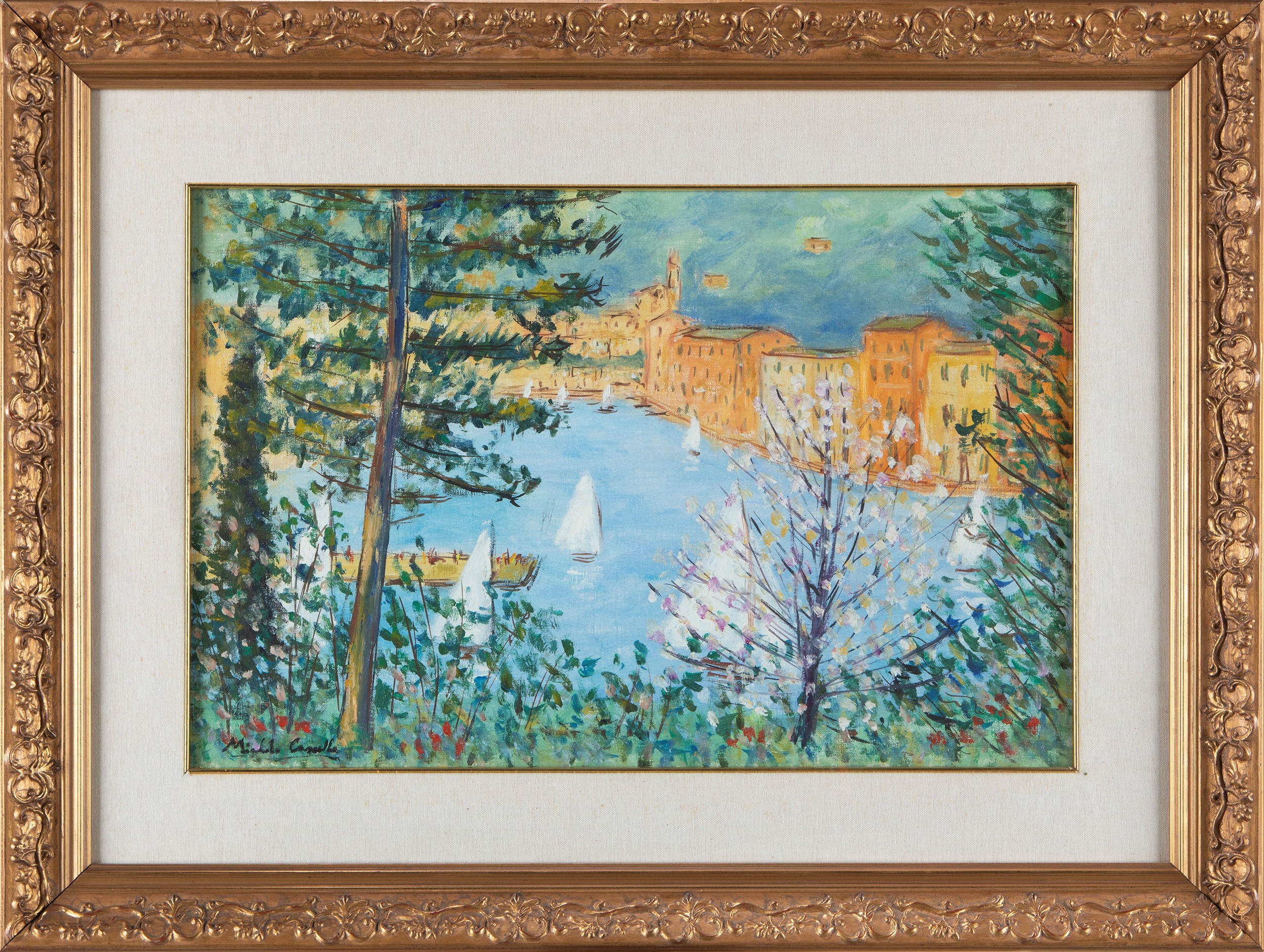 Michele Cascella - Portofino, olio su tela, cm 40 x 60
