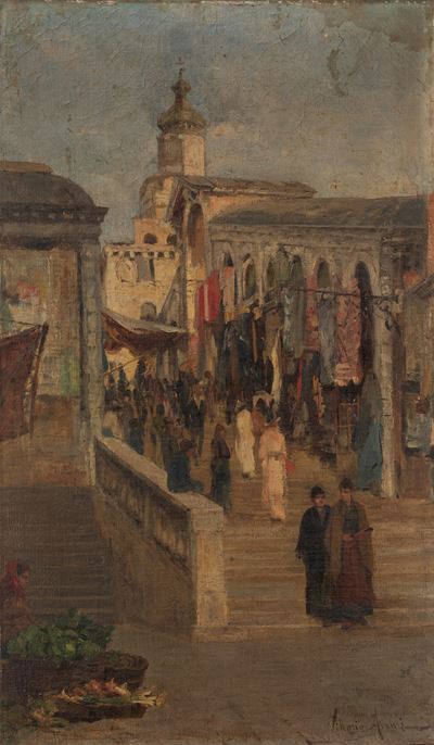 Ponte di Rialto a Venezia, olio su tela