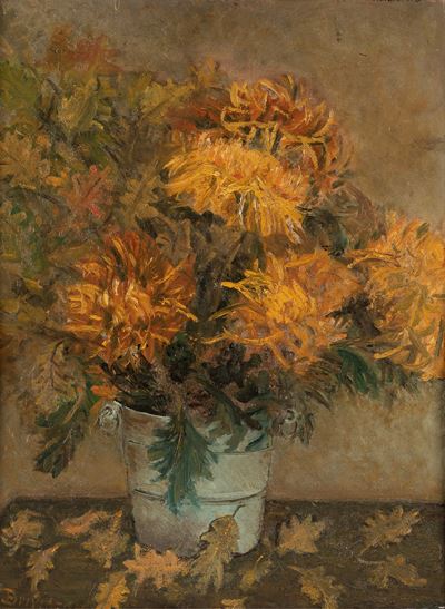 Crisantemi gialli, olio su compensato, 1946