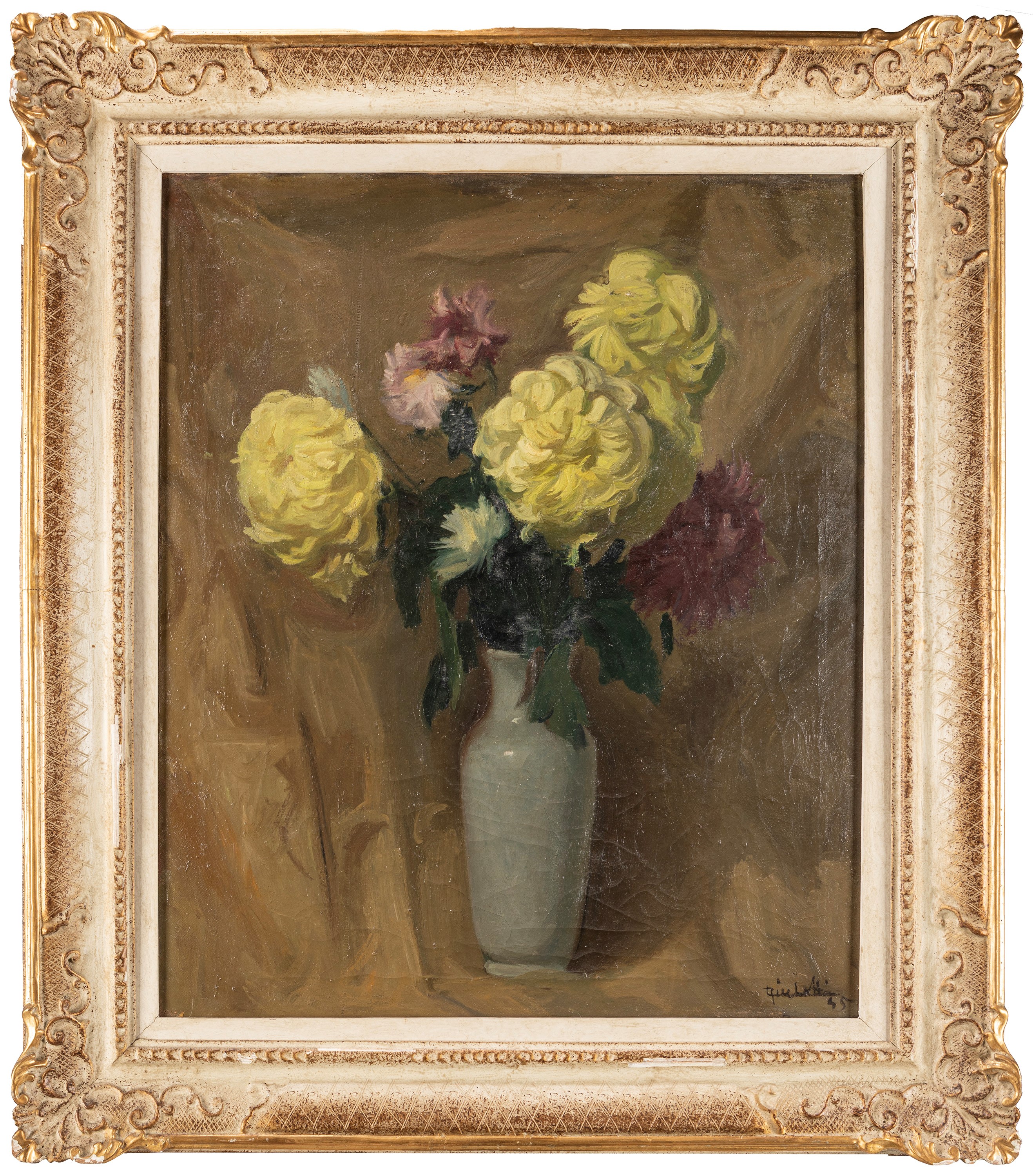 Luciano Ricchetti - Crisantemi, olio su tela, 1945