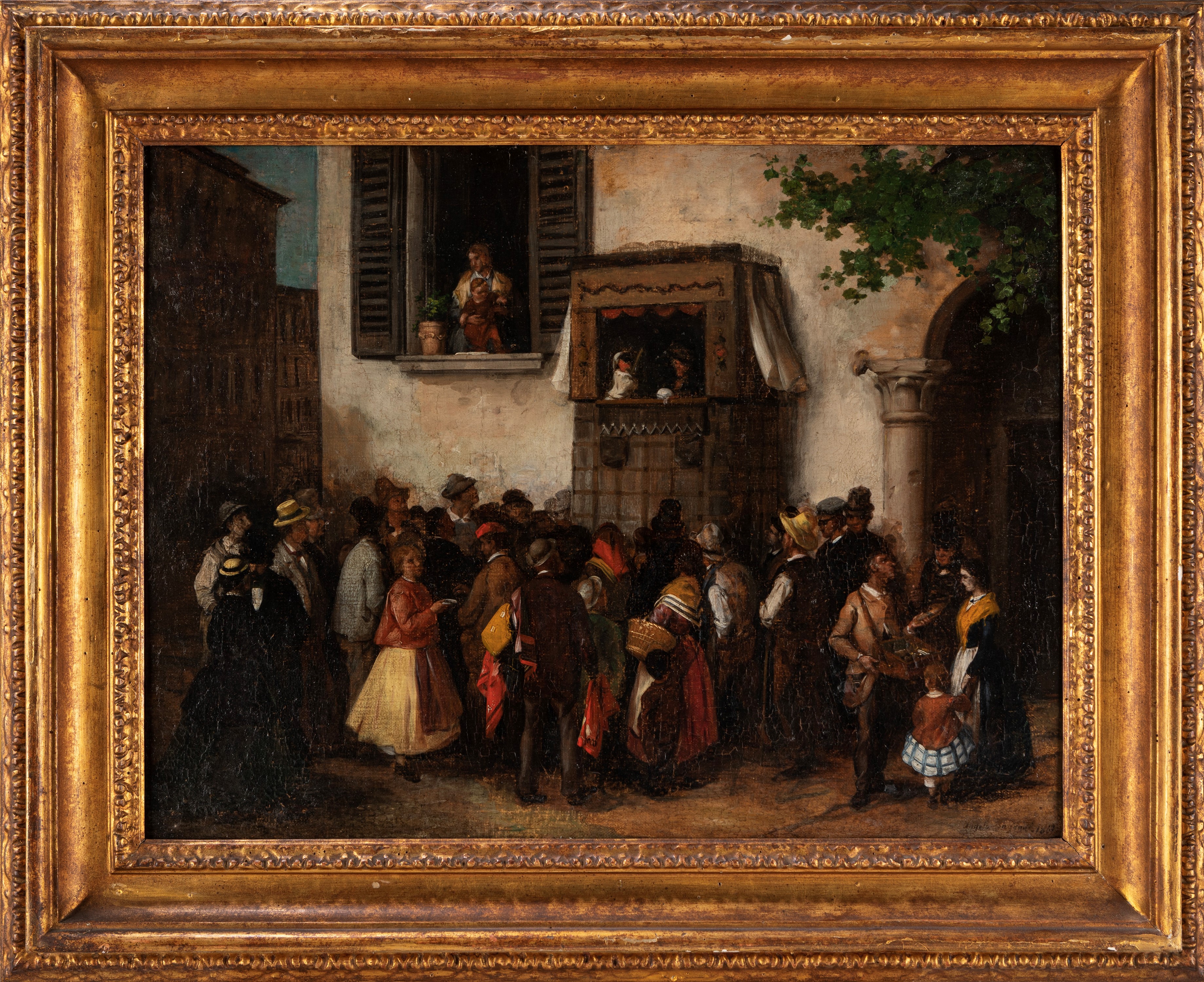 Angelo Inganni - I burattini - Olio su tela, 1869