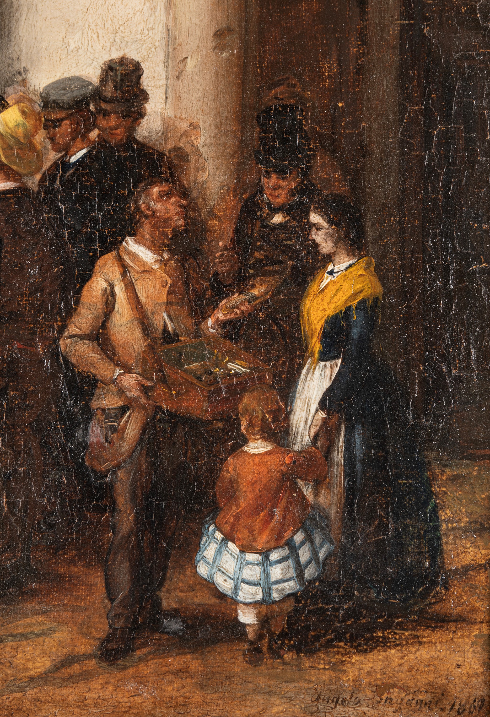 Angelo Inganni - I burattini - Olio su tela, 1869