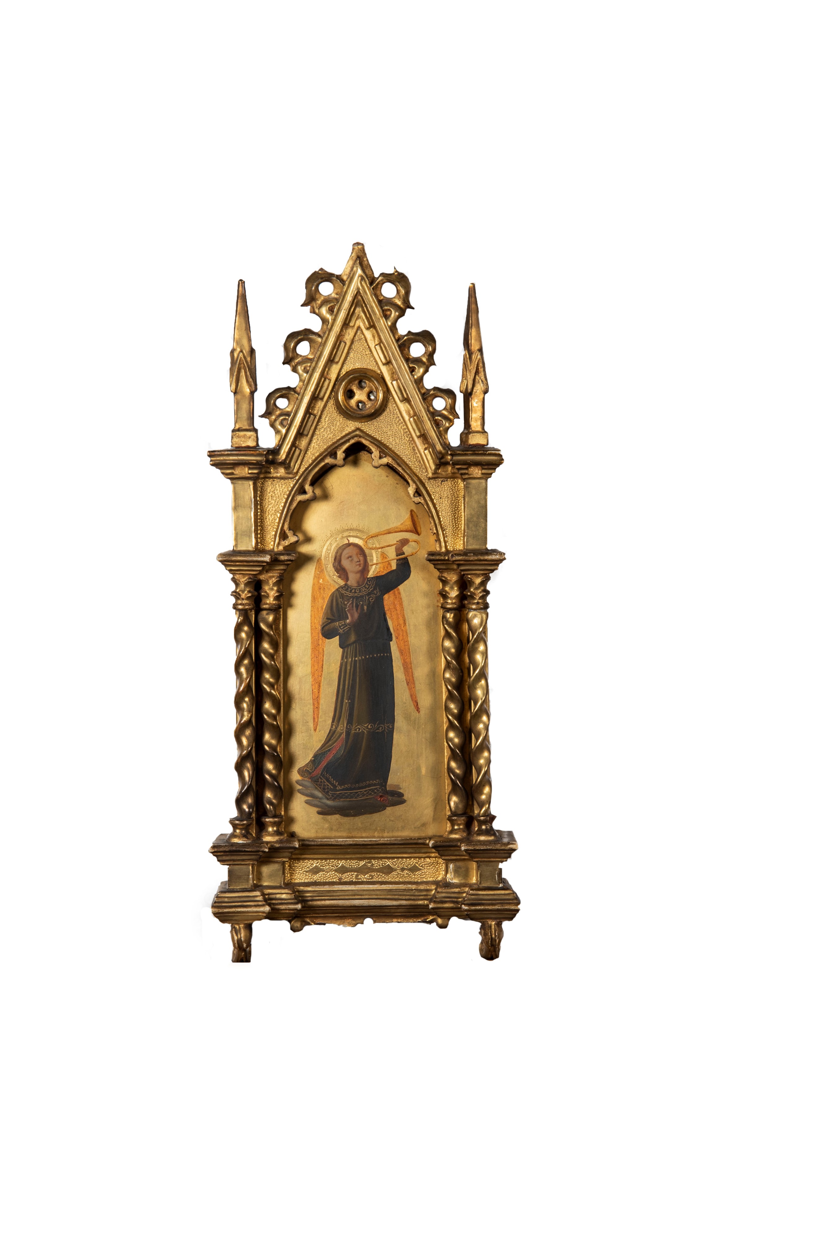 Imitatore di Beato Angelico, Secolo XIX - Coppia di Dipinti Raffiguranti Angeli Musicanti