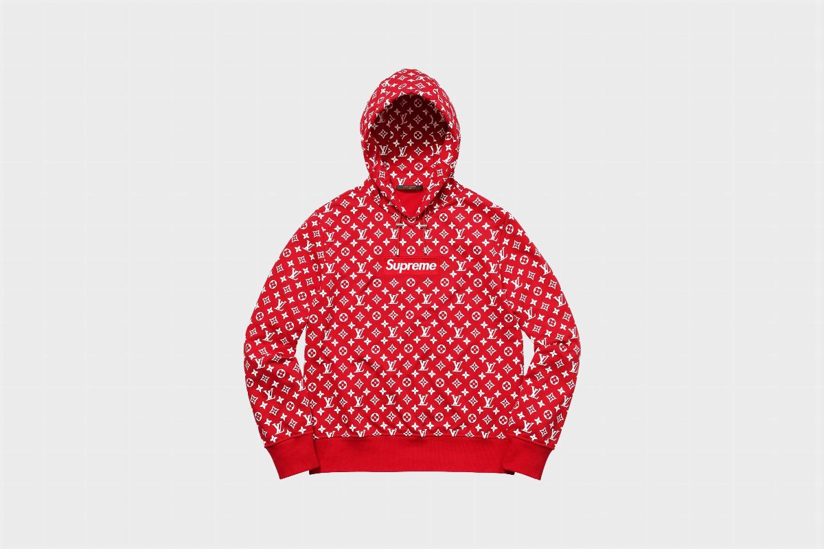 red supreme hoodie louis vuitton