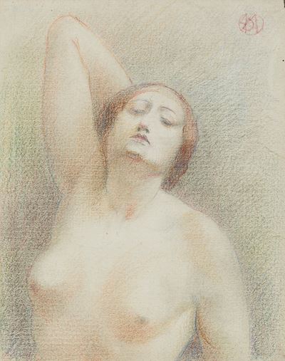 Nudo femminile, matite colorate su carta