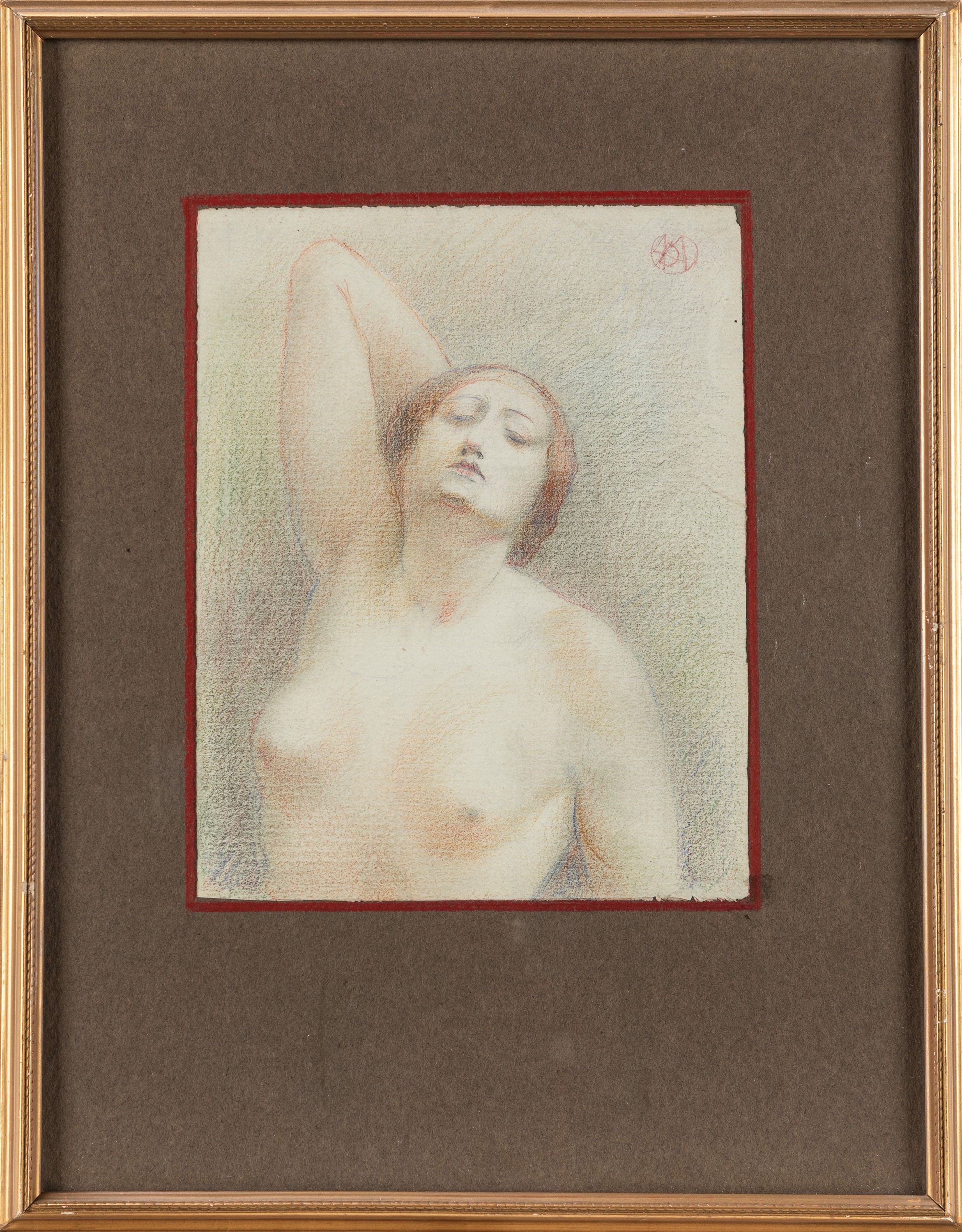 Angiolo D'andrea - Nudo femminile, matite colorate su carta