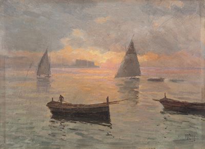 Tramonto, olio su compensato