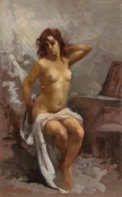 La modella, olio su masonite