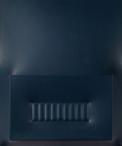 Grigio azzurro, tela estroflessa e tempera
