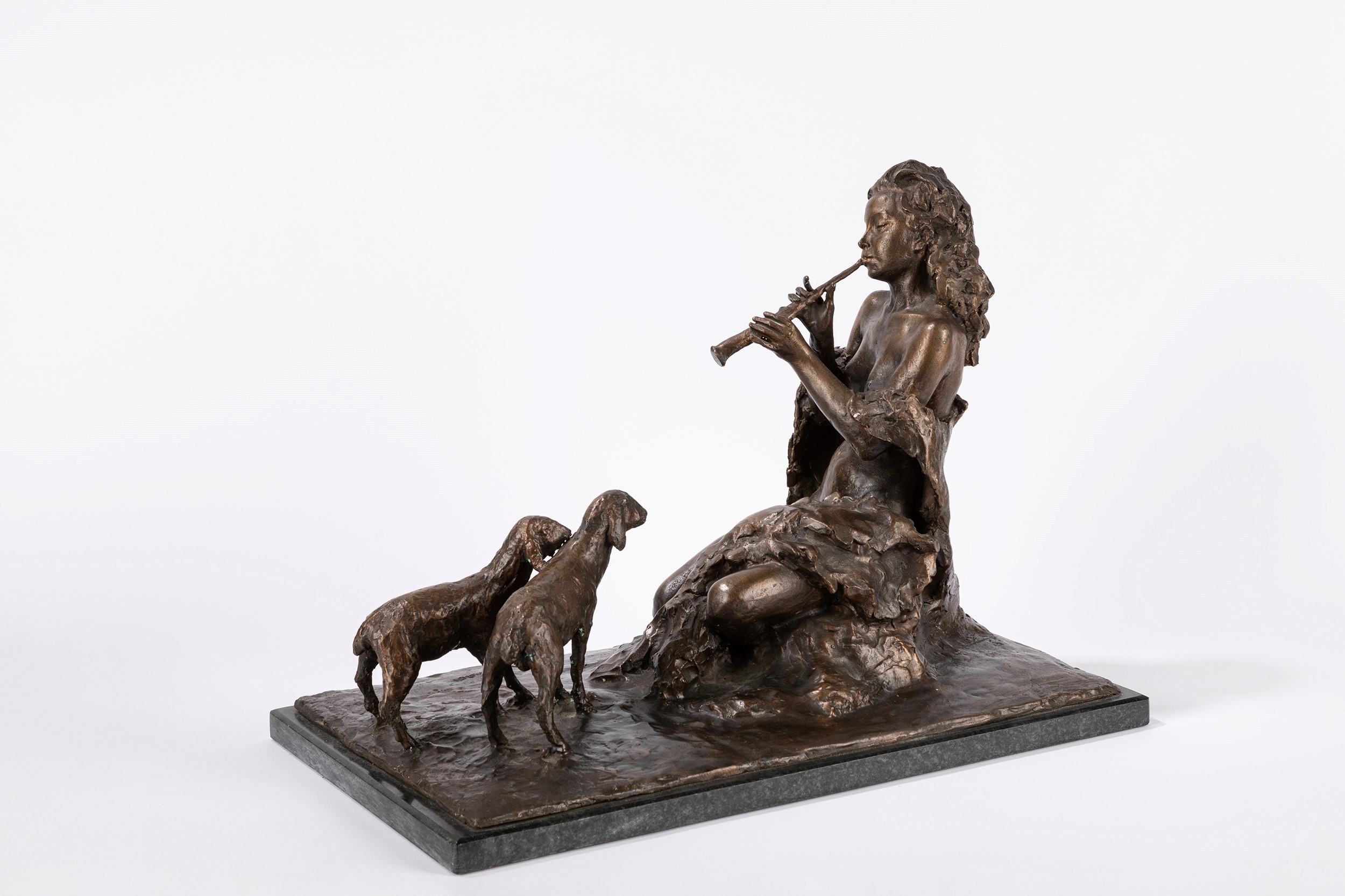 Giuseppe Siccardi - Idillio campestre, scultura in bronzo su base in marmo