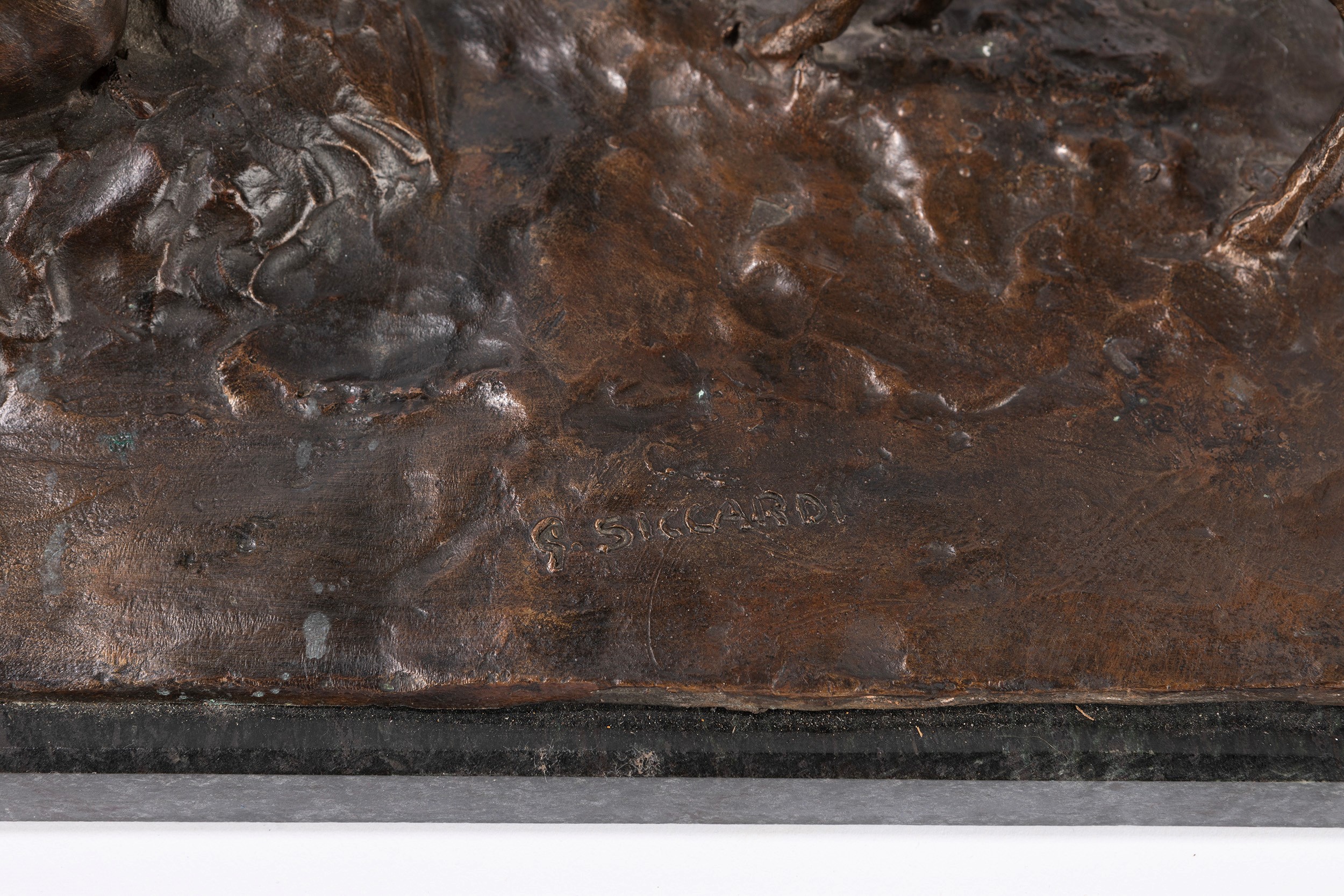 Giuseppe Siccardi - Idillio campestre, scultura in bronzo su base in marmo
