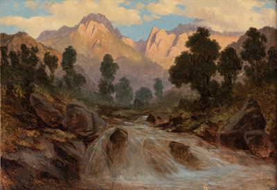 Torrente della Val Brembana, olio su cartoncino riportato su tela