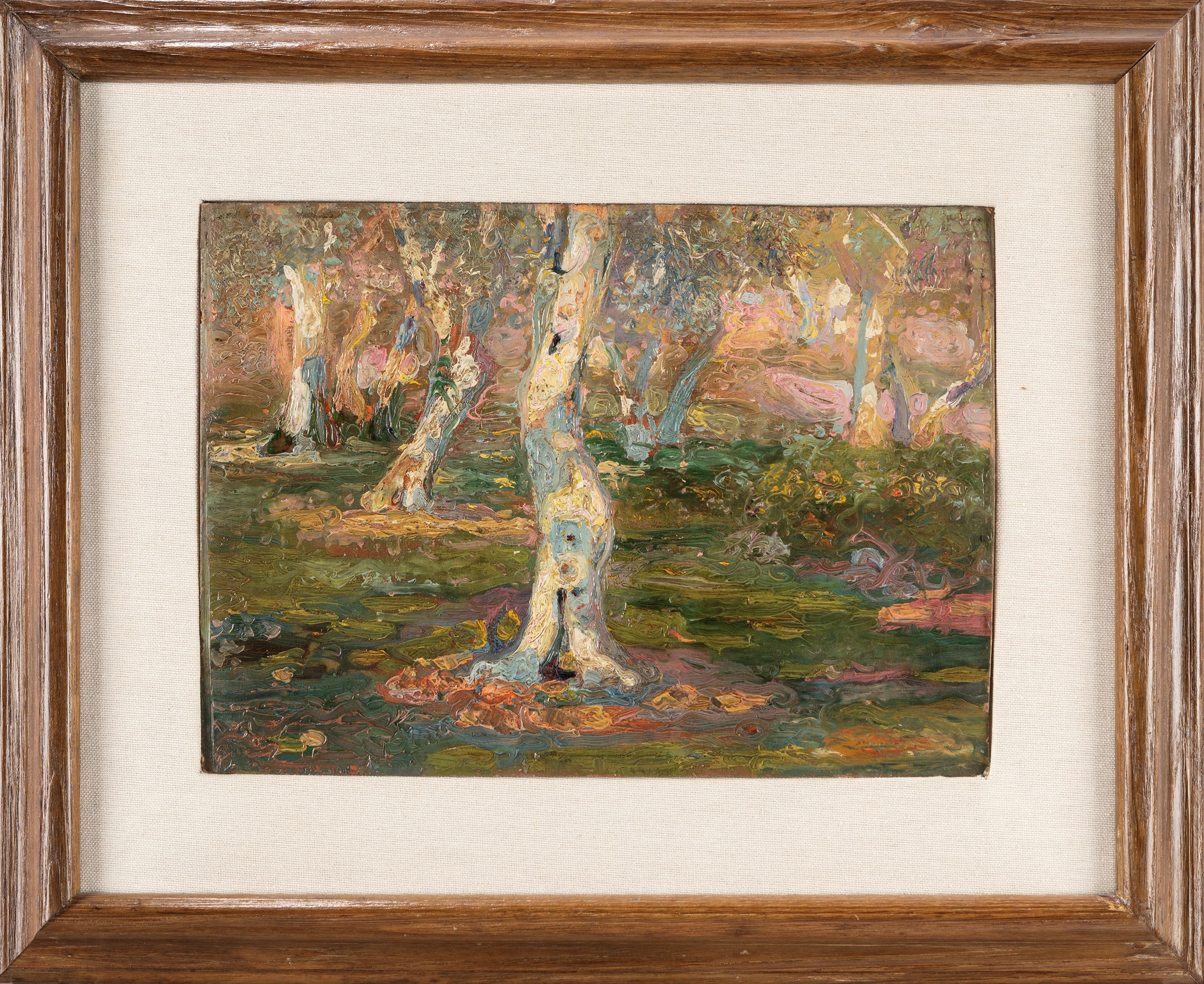Ernesto Barbero - Bosco, olio su cartone pressato, 1922