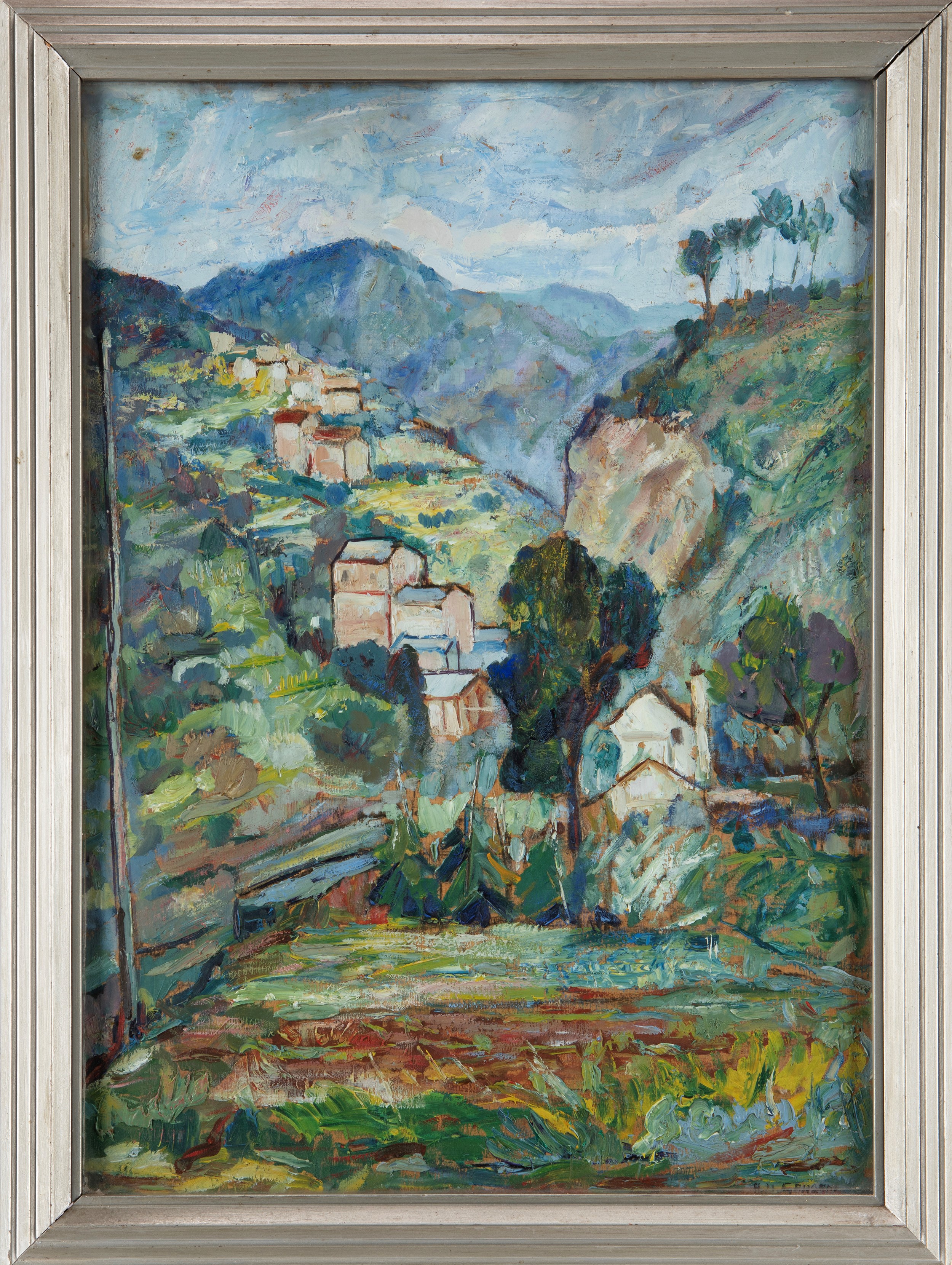 Alfredo Ubaldo Gargani - Entroterra ligure, olio su legno