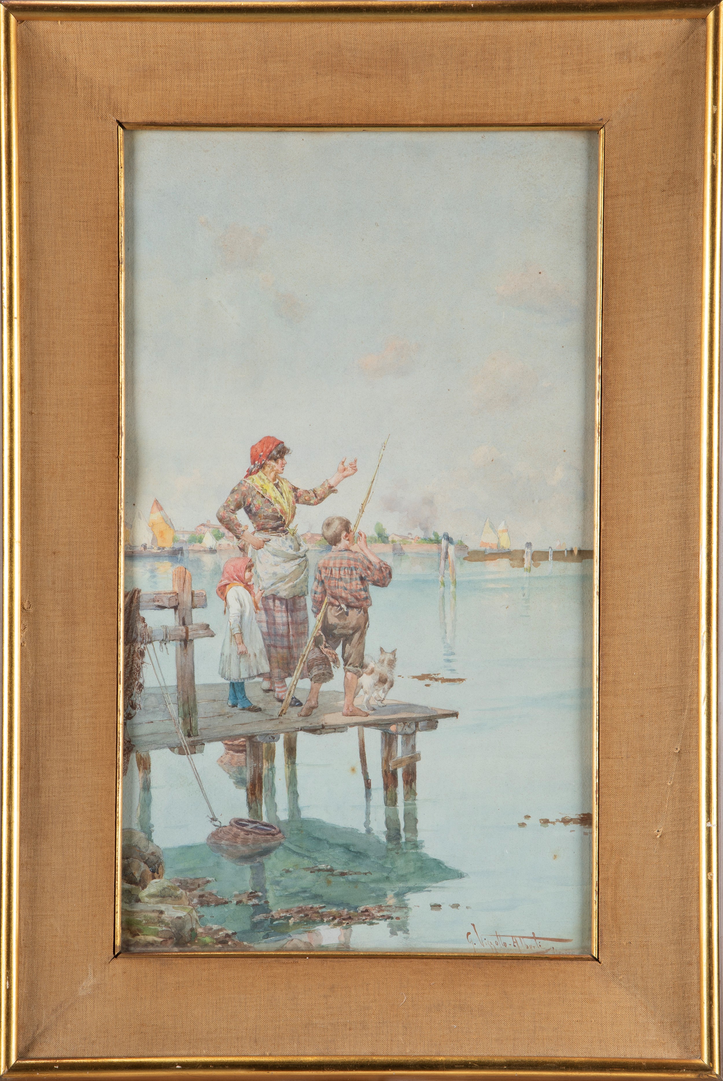 Giuseppe Vizzotto Alberti - La famiglia del pescatore - acquerello su cartoncino