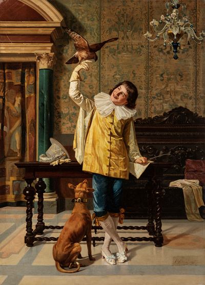 Il falconiere, olio su tela