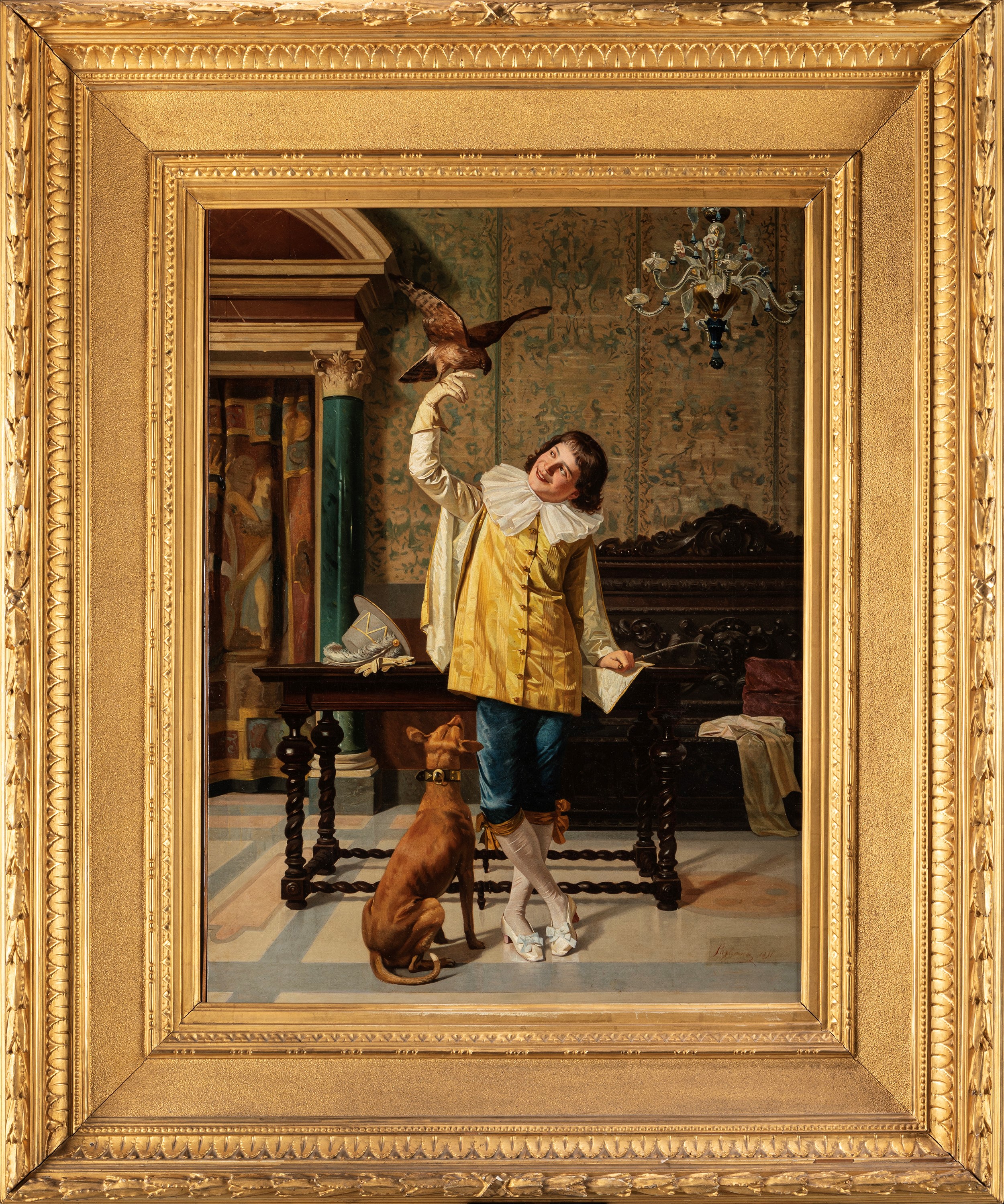 Eleuterio Pagliano - Il falconiere, olio su tela