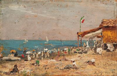 Spiaggia ligure, olio su tavola, 1921