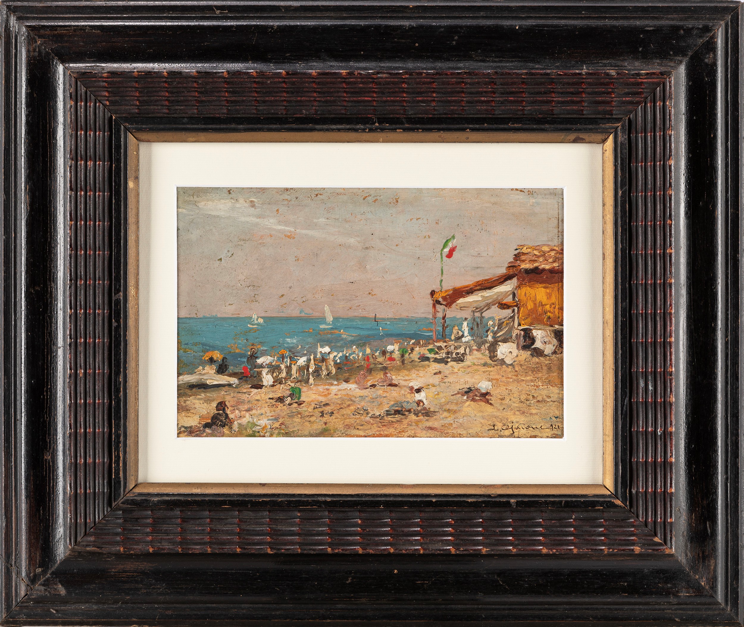 Lidio Ajmone - Spiaggia ligure, olio su tavola, 1921