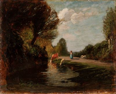 Lungo il fiume, olio su tela