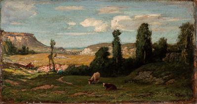 Al pascolo, olio su cartone