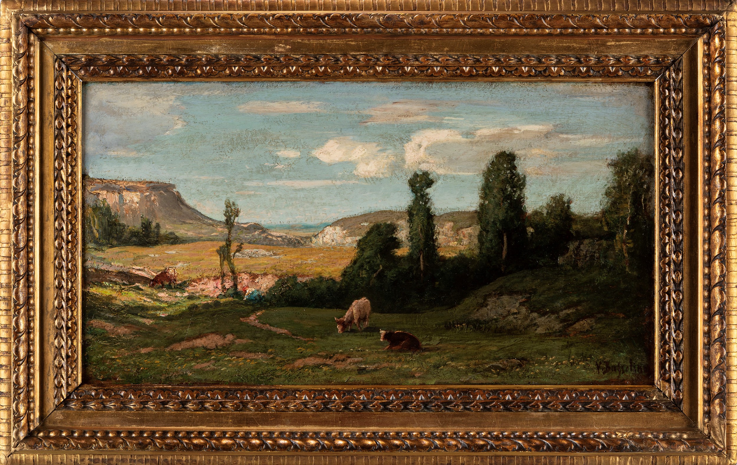 Vittorio Bussolino - Al pascolo, olio su cartone
