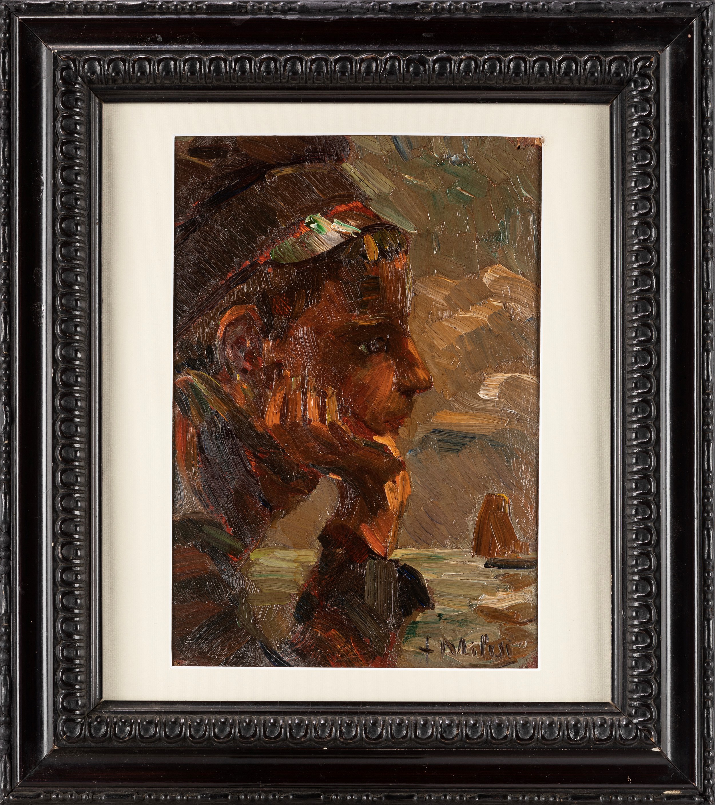 Alessandro Milesi - Piccolo marinaio, olio su cartone