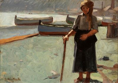 Sulla riva, olio su tavola