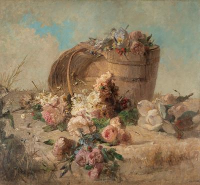 Trionfo di fiori, olio su tela