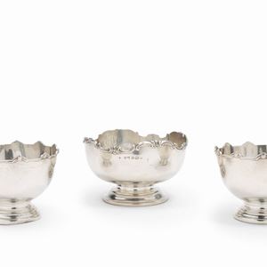Three silver bowls, England, 20th Century, defects