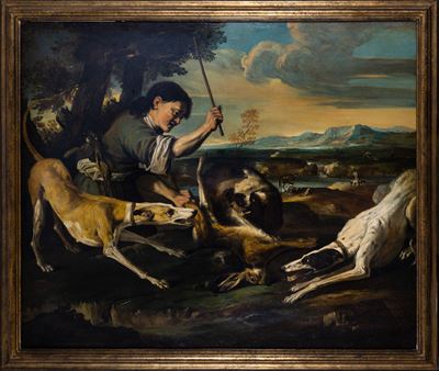 Cacciatore con Lepre e Cani
