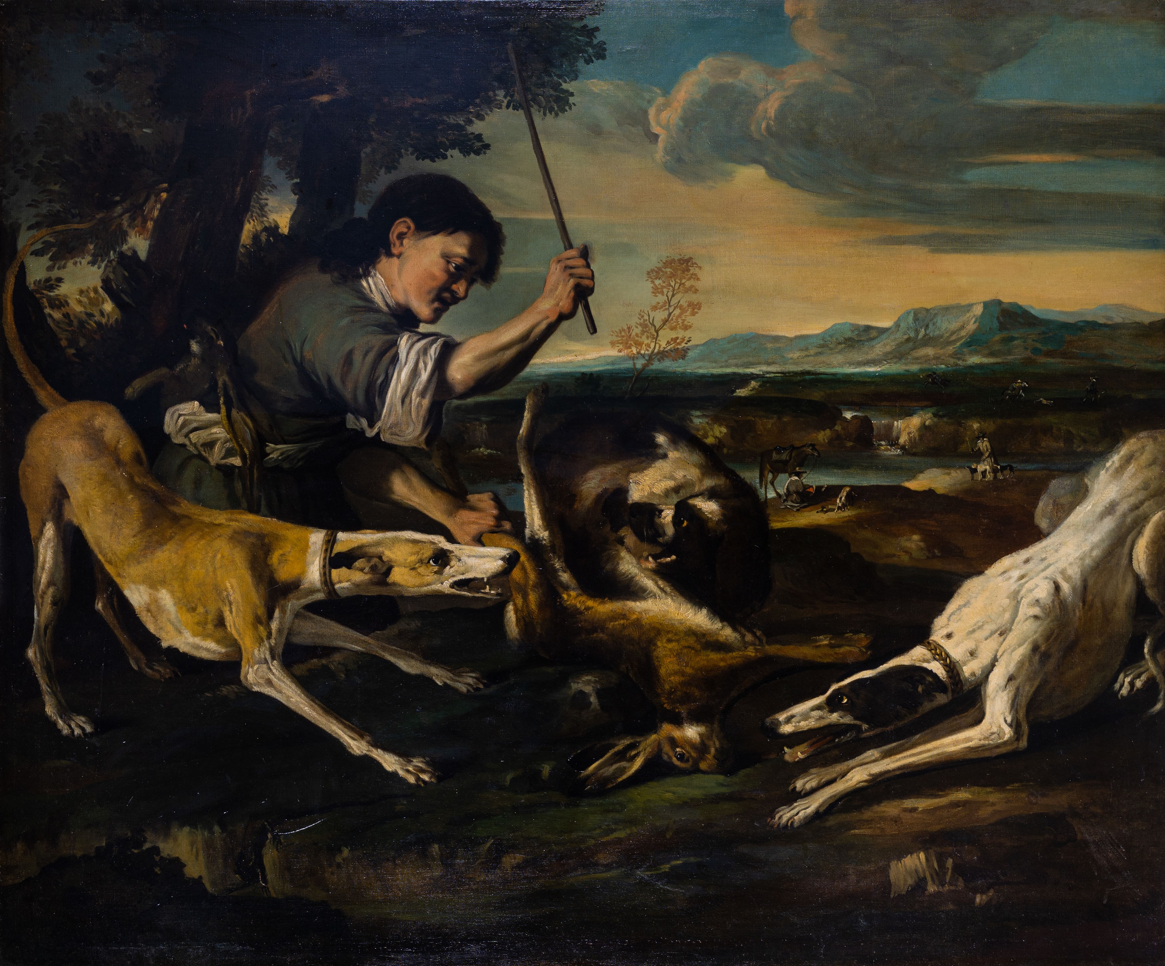 Imitatore di Michelangelo Pace, Detto Michelangelo del Campidoglio - Cacciatore con Lepre e Cani