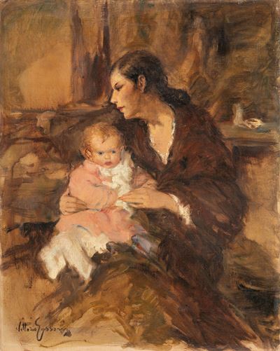 Amore materno, olio su tela