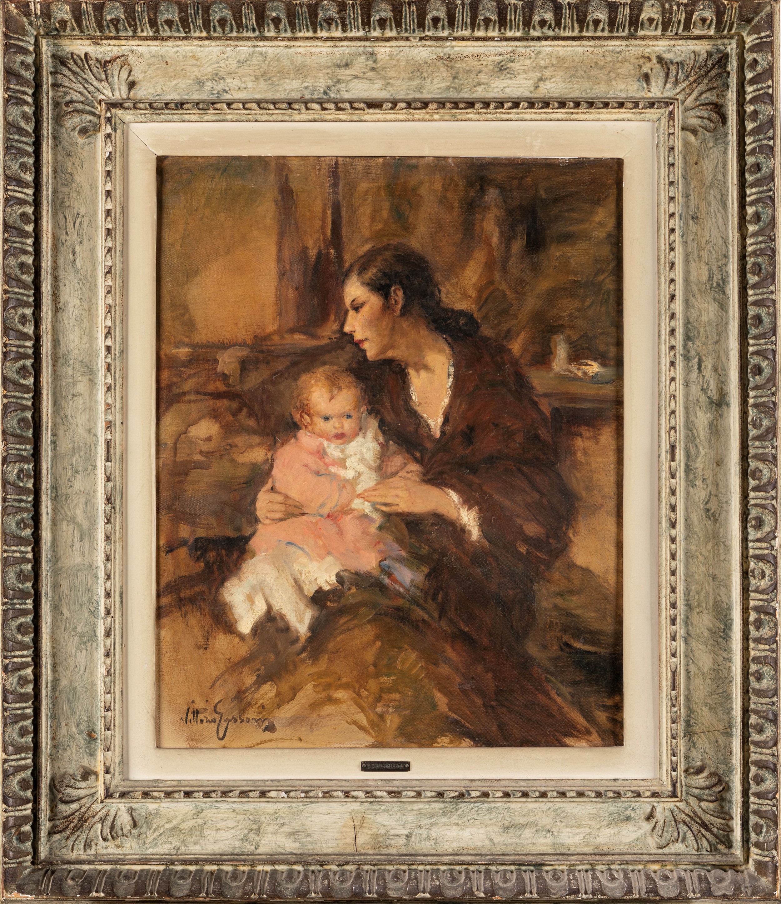 Vittorio Gussoni - Amore materno, olio su tela