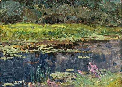 Ninfee, olio su cartone telato, 1962