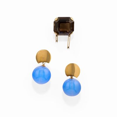 Orecchini e Pendente con Topazio e Pietra Blu