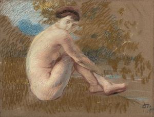 Tito Ettore - Female nude by the river