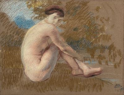 Nudo femminile in riva al fiume, pastello su cartoncino