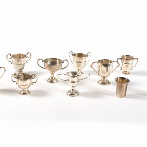 - Lot consisting of eight silver bowls and two shot glasses, England, 20th century