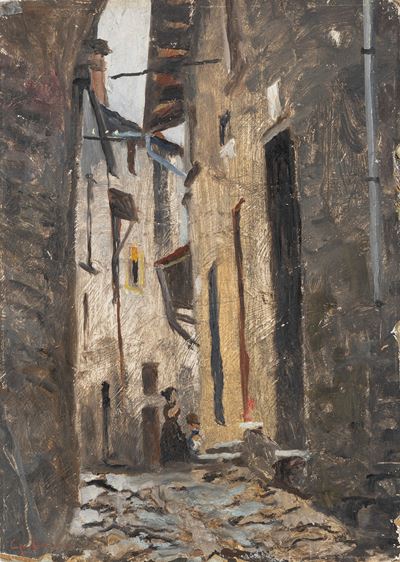 Scorcio di Mendrisio, olio su cartone
