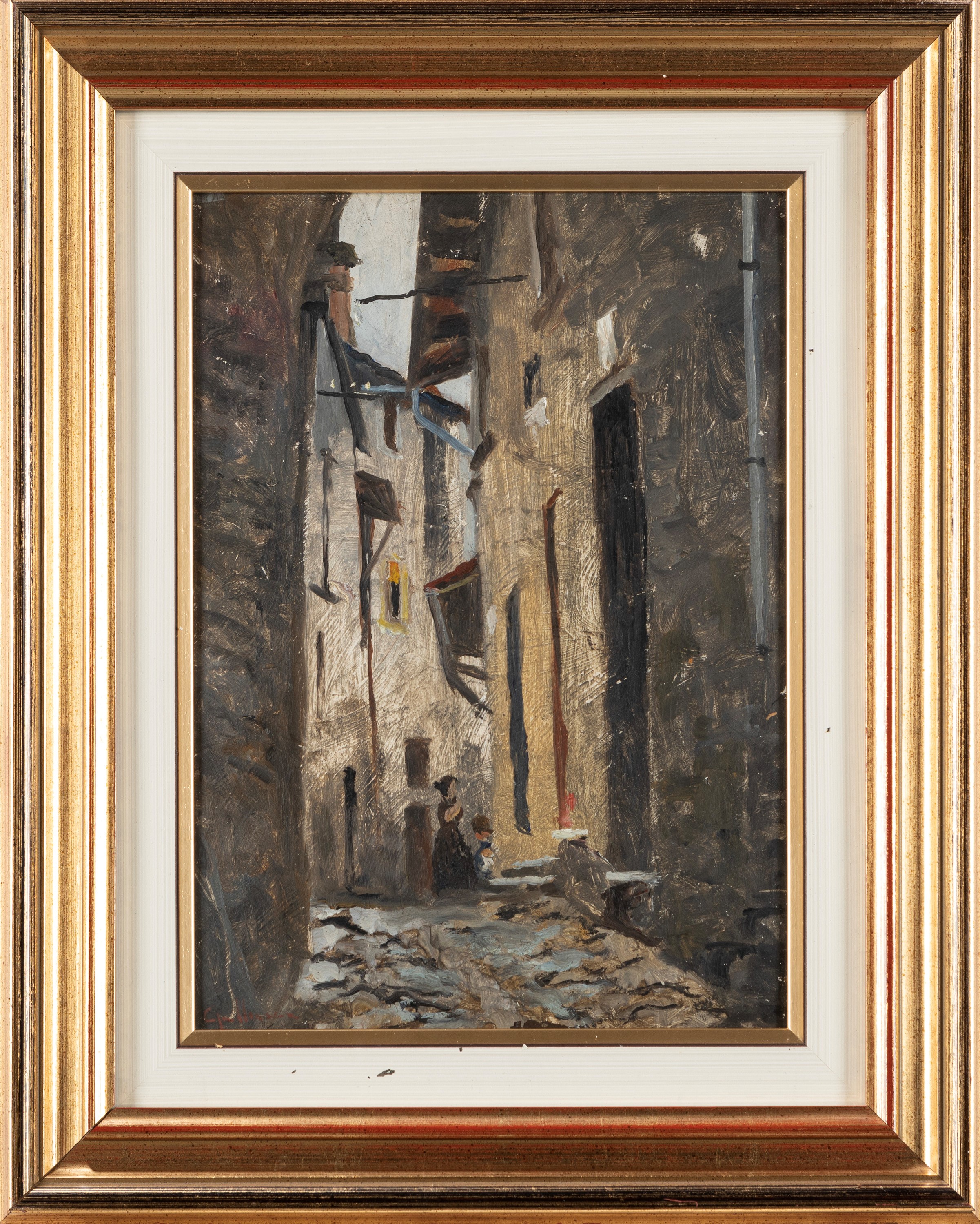 Galbusera (scuola Italiana, Fine XIX - Inizio XX Secolo) - Scorcio di Mendrisio, olio su cartone