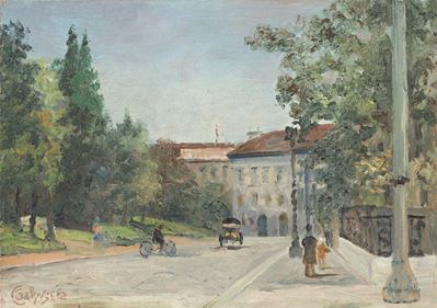 Scorcio di Lugano, olio su cartone