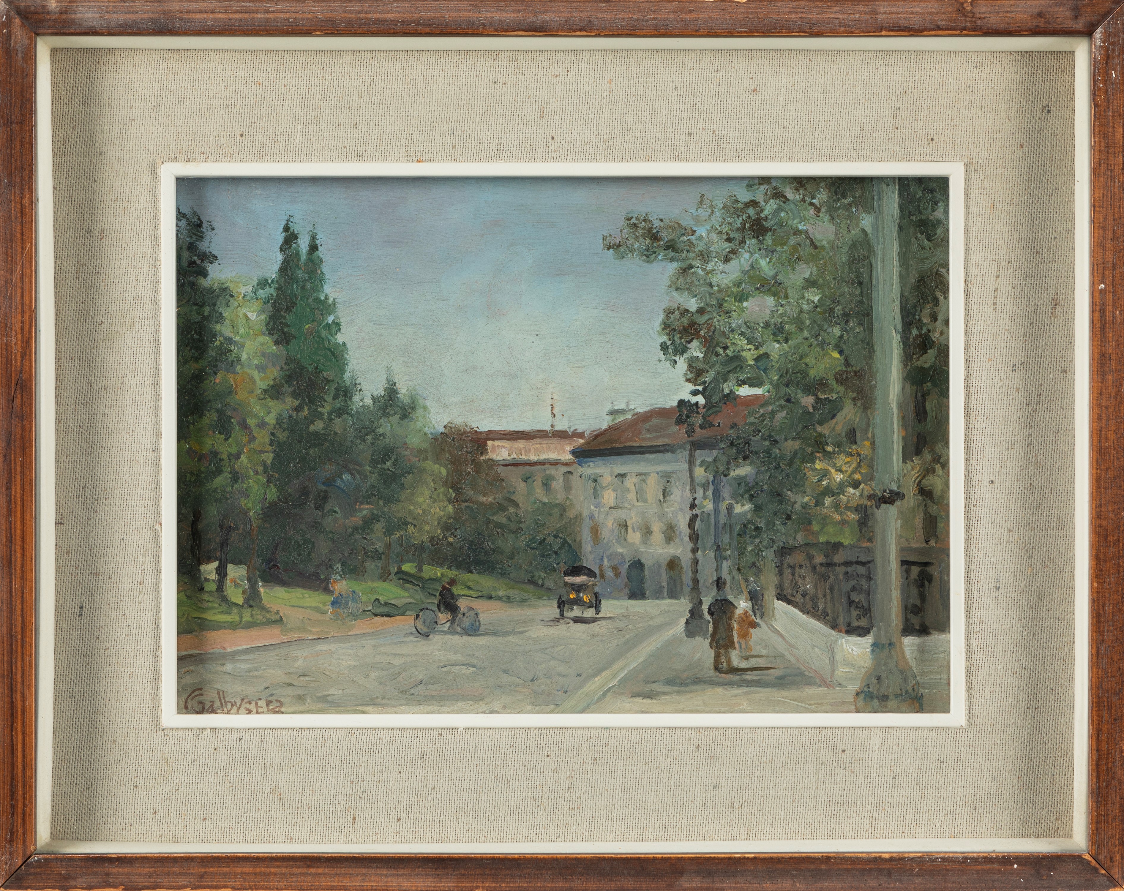Galbusera (scuola Italiana, Fine XIX - Inizio XX Secolo) - Scorcio di Lugano, olio su cartone