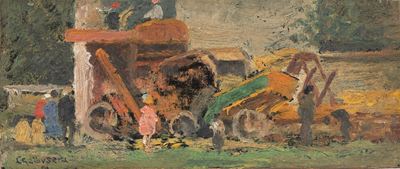 Lavori in campagna, olio su tavola
